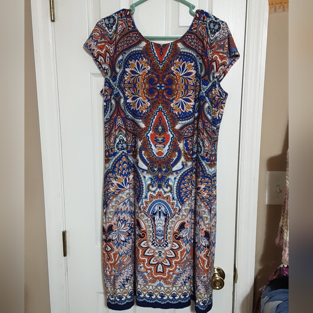 R&K Short Sleeve Dress Blue Orange XL